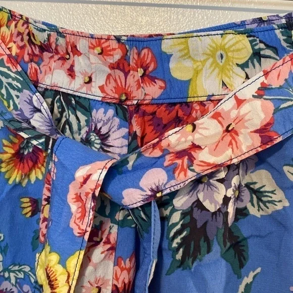 Anthropologie Maeve Scarf Print Floral stretchy tie waist viscose pocket Short s - Picture 5 of 12